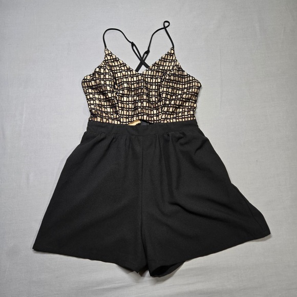 Charlotte Russe Pants - Y2k Charlotte Russe Black Gold Romper Size S Clubwear Party Going Out 2000s Glam